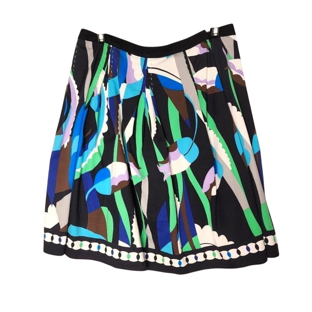Vintage 90s PETER NYGARD Size 8 Colorful Top Stitch Pleated Lined A-line Skirt